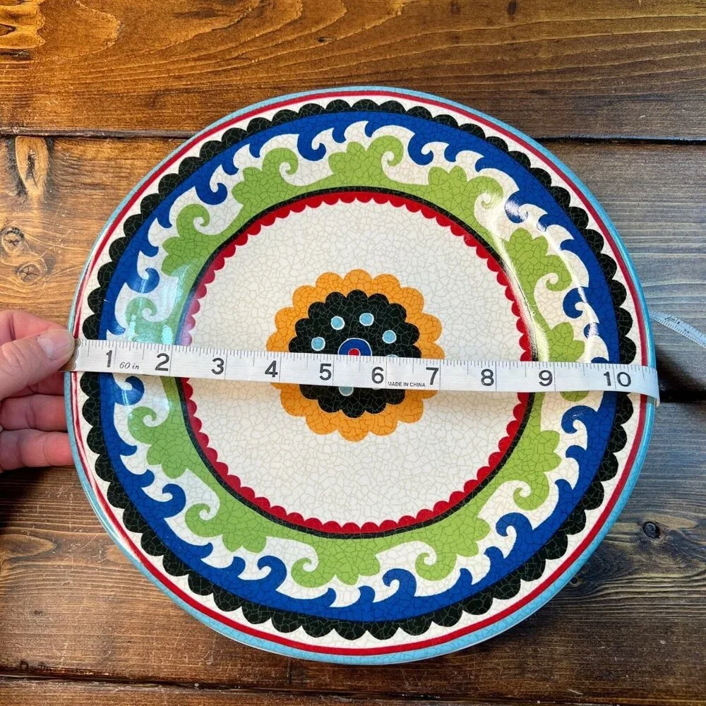 PIER 1 Suzani Medallion Dinner Plate Blue Green Red ONE plate 10-3/4” diameter